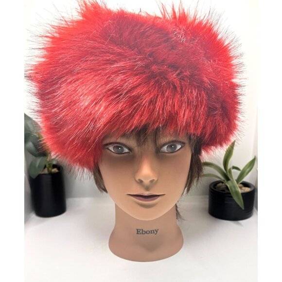Vintage Red Faux Fur Head Wrap Fluffy Winter Headwear Soft & Stylish Accessory - Picture 4 of 16